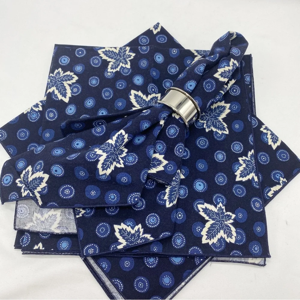 Vintage Vera Bradley Blue Coin Leaf Print Fabric Napkins Set of 6 New